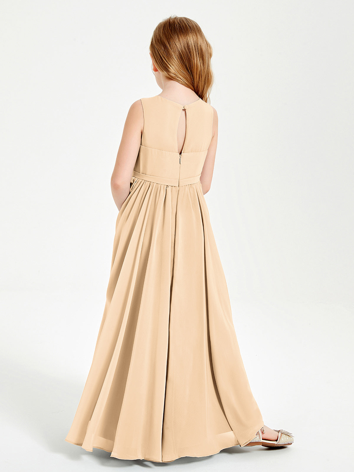 Chic Elegant Sleeveless Dresses for Junior Bridesmaids Peach